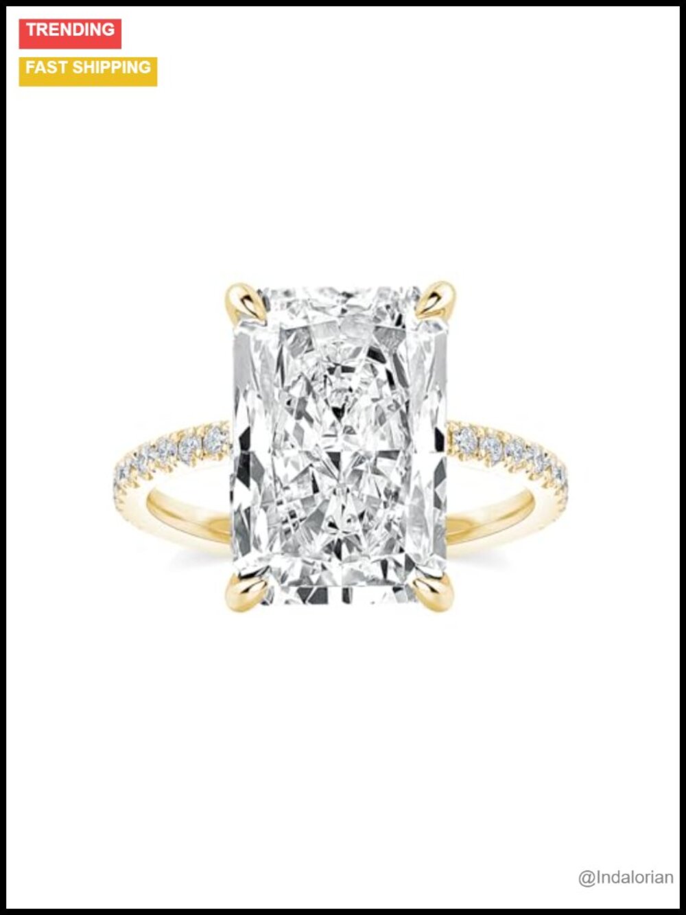Elongated Radiant Cut 14K Yellow Gold Plated 925 Sterling Silver Engagement Ring